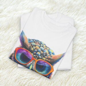 Colorful Owl T-Shirt with Orange Sunglasses Sketch Design